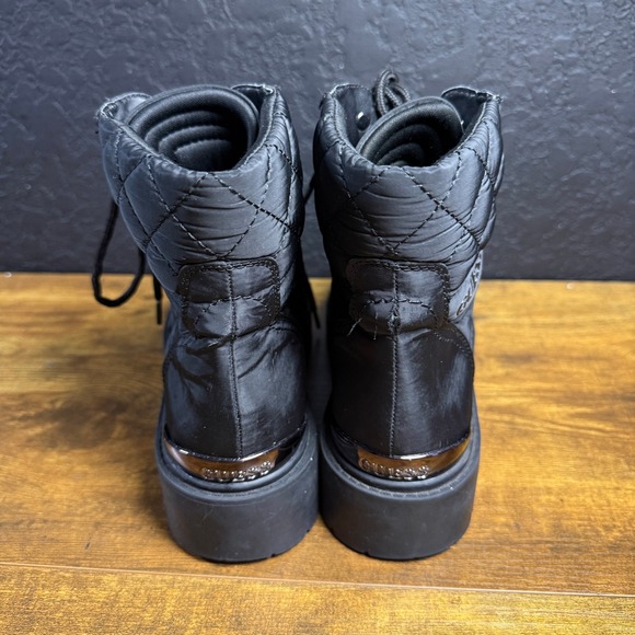 GUESS Gwortela Black Quilted Combat Boots Womens 9.5M Lug Sole Rhinestone Eyelet - Picture 4 of 7